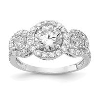 Cheryl M Sterling Silver Rhodium-plated Brilliant-cut CZ Three Stone Halo Ring view 1