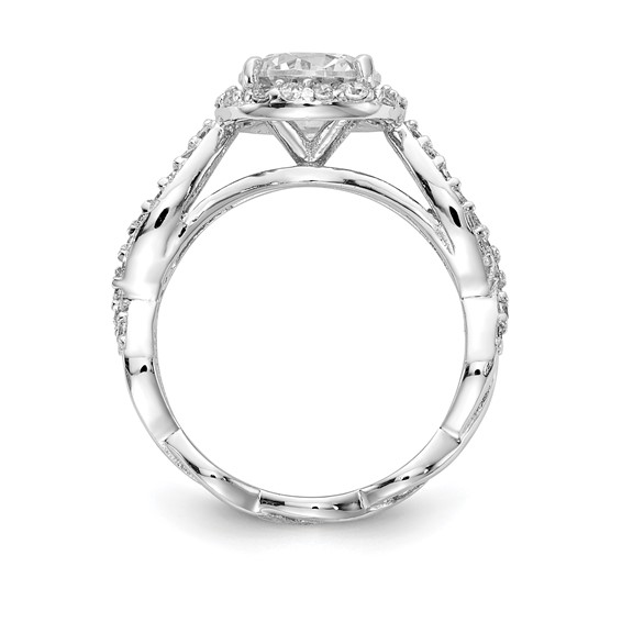 Cheryl M Sterling Silver Rhodium-plated Brilliant-cut Round CZ Halo Center and Twisted Design Ring
