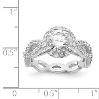 Cheryl M Sterling Silver Rhodium-plated Brilliant-cut Round CZ Halo Center and Twisted Design Ring view 4