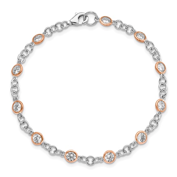 Cheryl M Sterling Silver Rhodium-plated and Rose Gold-plated Accent Brilliant-cut CZ Bezel 11 Station 7.25 Inch Bracelet