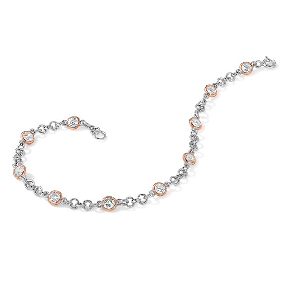 Cheryl M Sterling Silver Rhodium-plated and Rose Gold-plated Accent Brilliant-cut CZ Bezel 11 Station 7.25 Inch Bracelet