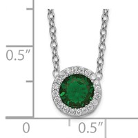 Cheryl M Sterling Silver Rhodium-plated Brilliant-cut Green Glass and Brilliant-cut White CZ Halo Necklace, 18" view 2