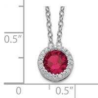 Cheryl M Sterling Silver Rhodium-plated Brilliant-cut Lab Created Ruby and Brilliant-cut White CZ Round Halo Necklace, 18" view 3