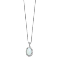 Cheryl M Sterling Silver Rhodium-plated Cabochon Lab Created Opal and Brilliant-cut CZ Oval Halo Necklace, 18" view 2