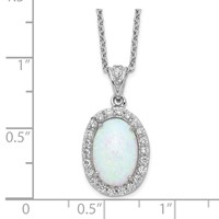 Cheryl M Sterling Silver Rhodium-plated Cabochon Lab Created Opal and Brilliant-cut CZ Oval Halo Necklace, 18" view 3
