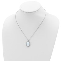Cheryl M Sterling Silver Rhodium-plated Cabochon Lab Created Opal and Brilliant-cut CZ Oval Halo Necklace, 18" view 3
