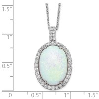 Cheryl M Sterling Silver Rhodium-plated Cabochon Lab Created Opal and Brilliant-cut CZ Oval Halo Necklace, 18" view 2