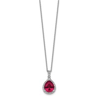 Cheryl M Sterling Silver Rhodium-plated Brilliant-cut Lab Created Ruby and Brilliant-cut White CZ Teardrop Halo 18 Inch Necklace view 2