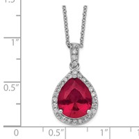 Cheryl M Sterling Silver Rhodium-plated Brilliant-cut Lab Created Ruby and Brilliant-cut White CZ Teardrop Halo 18 Inch Necklace view 3