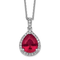 Cheryl M Sterling Silver Rhodium-plated Brilliant-cut Lab Created Ruby and Brilliant-cut White CZ Teardrop Halo 18 Inch Necklace view 1