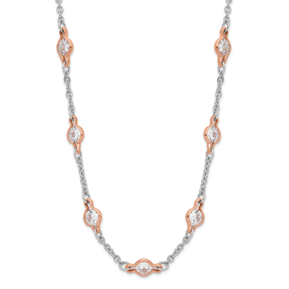 Sterling Silver Cheryl M Rose Gold-plated Fancy CZ Station 36in Necklace