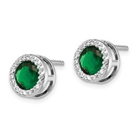 Cheryl M Sterling Silver Rhodium-plated Brilliant-cut Green Glass and Brilliant-cut White CZ Halo Post Earrings view 2