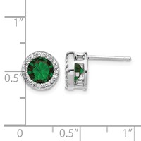 Cheryl M Sterling Silver Rhodium-plated Brilliant-cut Green Glass and Brilliant-cut White CZ Halo Post Earrings view 4