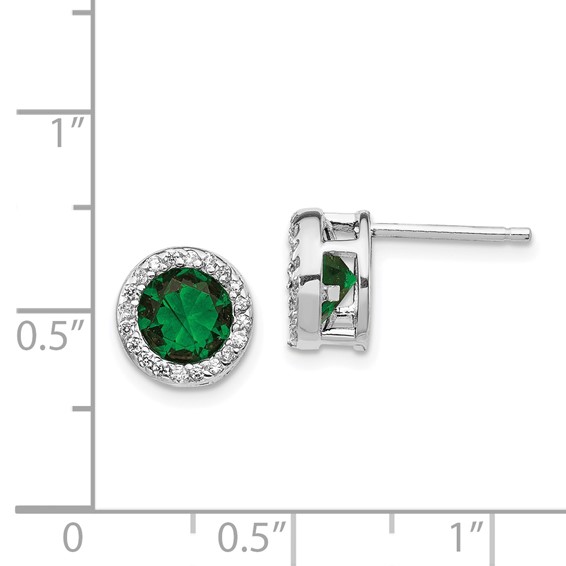 Cheryl M Sterling Silver Rhodium-plated Brilliant-cut Green Glass and Brilliant-cut White CZ Halo Post Earrings