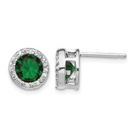 Cheryl M Sterling Silver Rhodium-plated Brilliant-cut Green Glass and Brilliant-cut White CZ Halo Post Earrings view 1