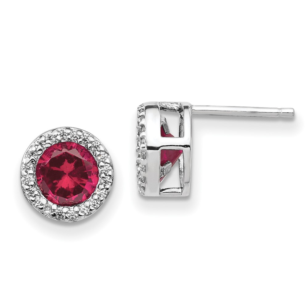 Sterling Silver Cheryl M Rhodium-plated Created Ruby and CZ Post Earrings