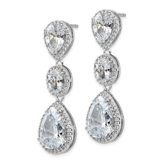 Cheryl M Sterling Silver Rhodium-plated Brilliant-cut Three Teardrop CZ Halo Post Dangle Earrings