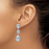 Cheryl M Sterling Silver Rhodium-plated Brilliant-cut Three Teardrop CZ Halo Post Dangle Earrings view 3