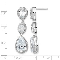 Cheryl M Sterling Silver Rhodium-plated Brilliant-cut Three Teardrop CZ Halo Post Dangle Earrings view 4