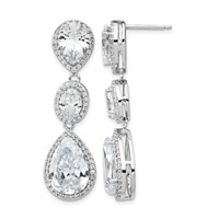 Cheryl M Sterling Silver Rhodium-plated Brilliant-cut Three Teardrop CZ Halo Post Dangle Earrings view 1