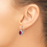 Cheryl M Sterling Silver Rhodium-plated Brilliant-cut Lab Created Ruby and Brilliant-cut White CZ Oval Halo Leverback Earrings view 3