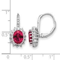 Cheryl M Sterling Silver Rhodium-plated Brilliant-cut Lab Created Ruby and Brilliant-cut White CZ Oval Halo Leverback Earrings view 4