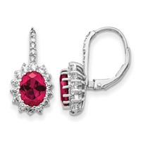 Cheryl M Sterling Silver Rhodium-plated Brilliant-cut Lab Created Ruby and Brilliant-cut White CZ Oval Halo Leverback Earrings view 1