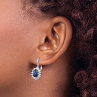 Cheryl M Sterling Silver Rhodium-plated Brilliant-cut Lab Created Dark Blue Spinel and Brilliant-cut White CZ Oval Halo Leverback Earrings view 3