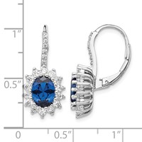 Cheryl M Sterling Silver Rhodium-plated Brilliant-cut Lab Created Dark Blue Spinel and Brilliant-cut White CZ Oval Halo Leverback Earrings view 4