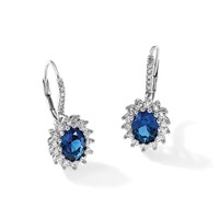 Cheryl M Sterling Silver Rhodium-plated Brilliant-cut Lab Created Dark Blue Spinel and Brilliant-cut White CZ Oval Halo Leverback Earrings view 5