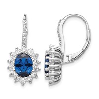 Cheryl M Sterling Silver Rhodium-plated Brilliant-cut Lab Created Dark Blue Spinel and Brilliant-cut White CZ Oval Halo Leverback Earrings view 1