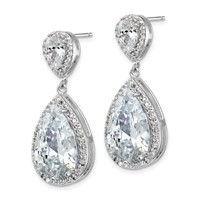 Cheryl M Sterling Silver Rhodium-plated Fancy Brilliant-cut Pear Shaped CZ Post Dangle Earrings view 2