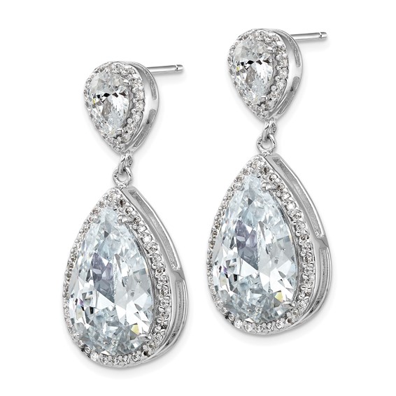 Cheryl M Sterling Silver Rhodium-plated Fancy Brilliant-cut Pear Shaped CZ Post Dangle Earrings