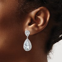 Cheryl M Sterling Silver Rhodium-plated Fancy Brilliant-cut Pear Shaped CZ Post Dangle Earrings view 3
