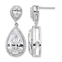 Cheryl M Sterling Silver Rhodium-plated Fancy Brilliant-cut Pear Shaped CZ Post Dangle Earrings view 1