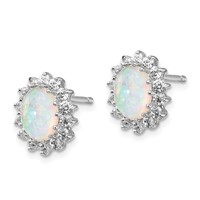 Cheryl M Sterling Silver Rhodium-plated Cabochon Lab Created Opal and Brilliant-cut CZ Oval Halo Post Earrings view 2