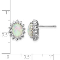 Cheryl M Sterling Silver Rhodium-plated Cabochon Lab Created Opal and Brilliant-cut CZ Oval Halo Post Earrings view 4