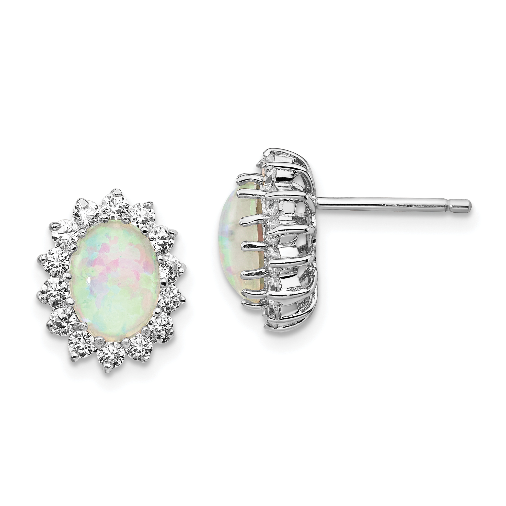Cheryl M Sterling Silver CZ & Oval Opal Halo Post Earrings Cheryl M Sterling Silver CZ & Oval Opal Halo Post Earrings