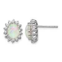 Cheryl M Sterling Silver Rhodium-plated Cabochon Lab Created Opal and Brilliant-cut CZ Oval Halo Post Earrings view 1