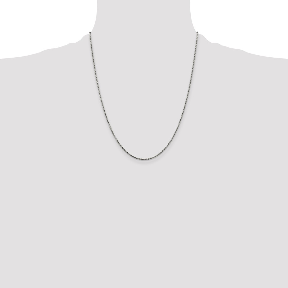 Sterling Silver Rhodium-plated 1.5mm Diamond-cut Rope Chain (QDC020R-22)