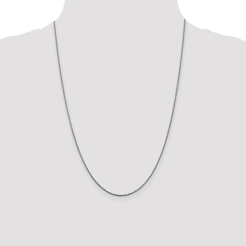 Sterling Silver Rhodium-plated 1.5mm Diamond-cut Rope Chain (QDC020R-24)