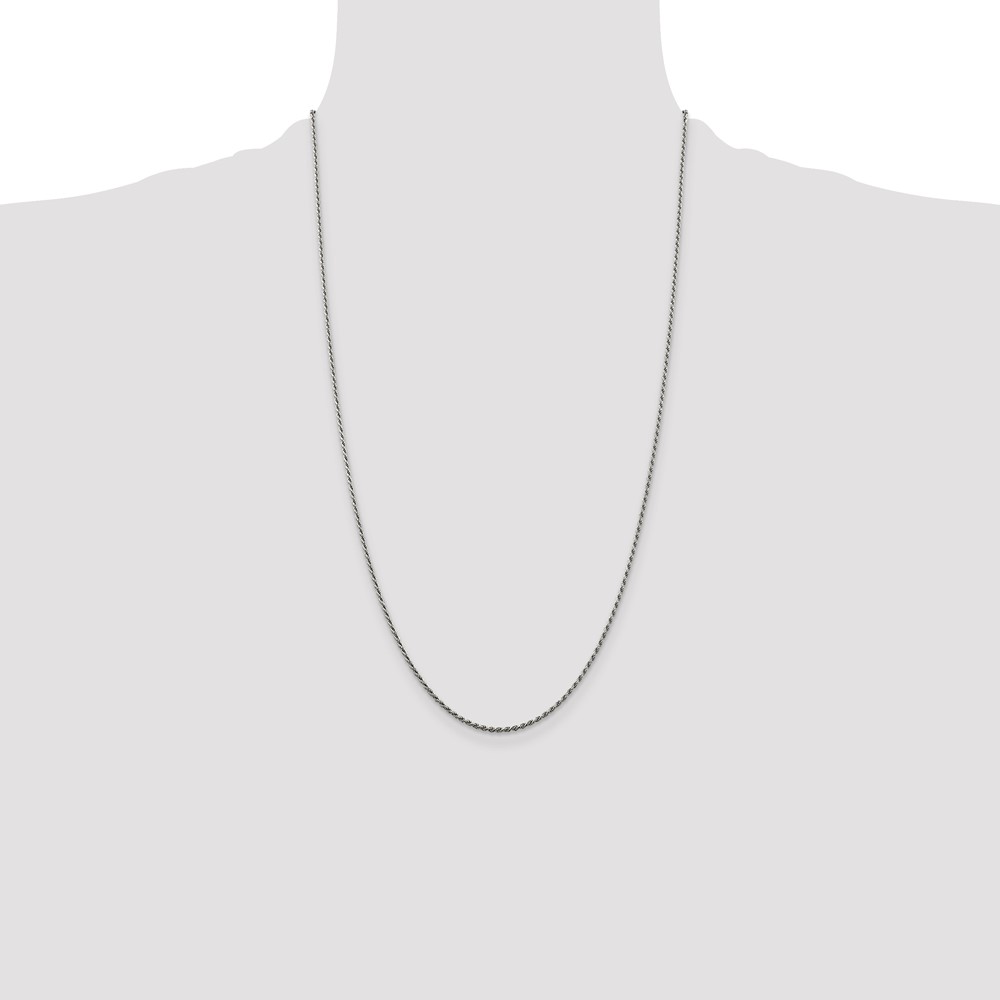 Sterling Silver Rhodium-plated 1.5mm Diamond-cut Rope Chain (QDC020R-26)