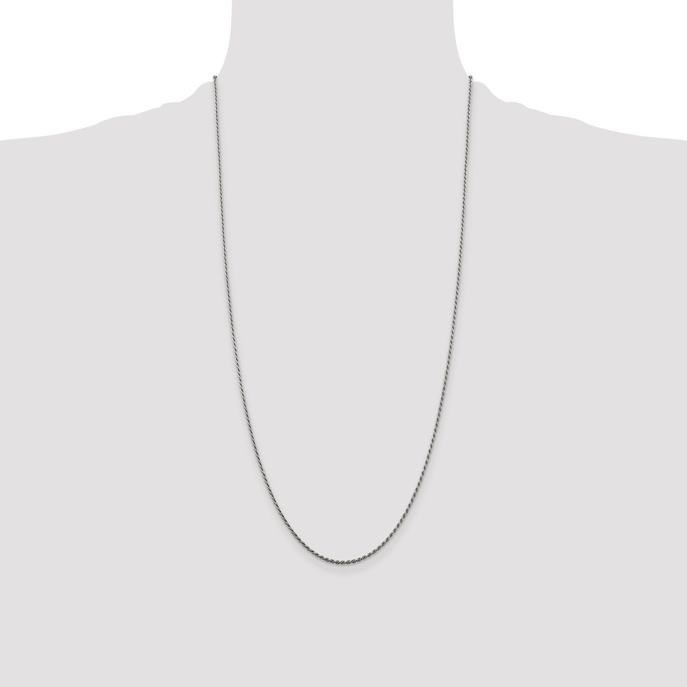 Sterling Silver Rhodium-plated 1.5mm Diamond-cut Rope Chain (QDC020R-28)