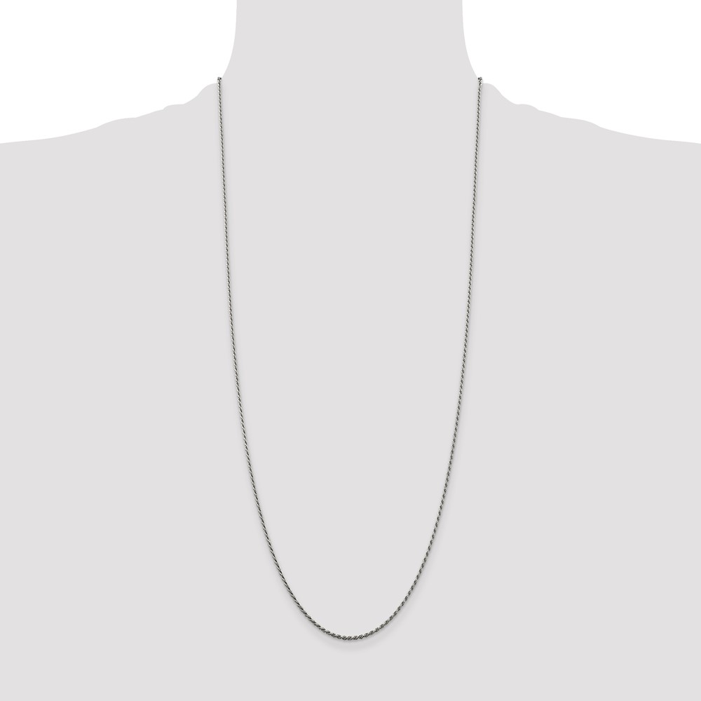 Sterling Silver Rhodium-plated 1.5mm Diamond-cut Rope Chain (QDC020R-30)