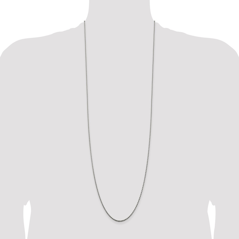 Sterling Silver Rhodium-plated 1.5mm Diamond-cut Rope Chain (QDC020R-36)