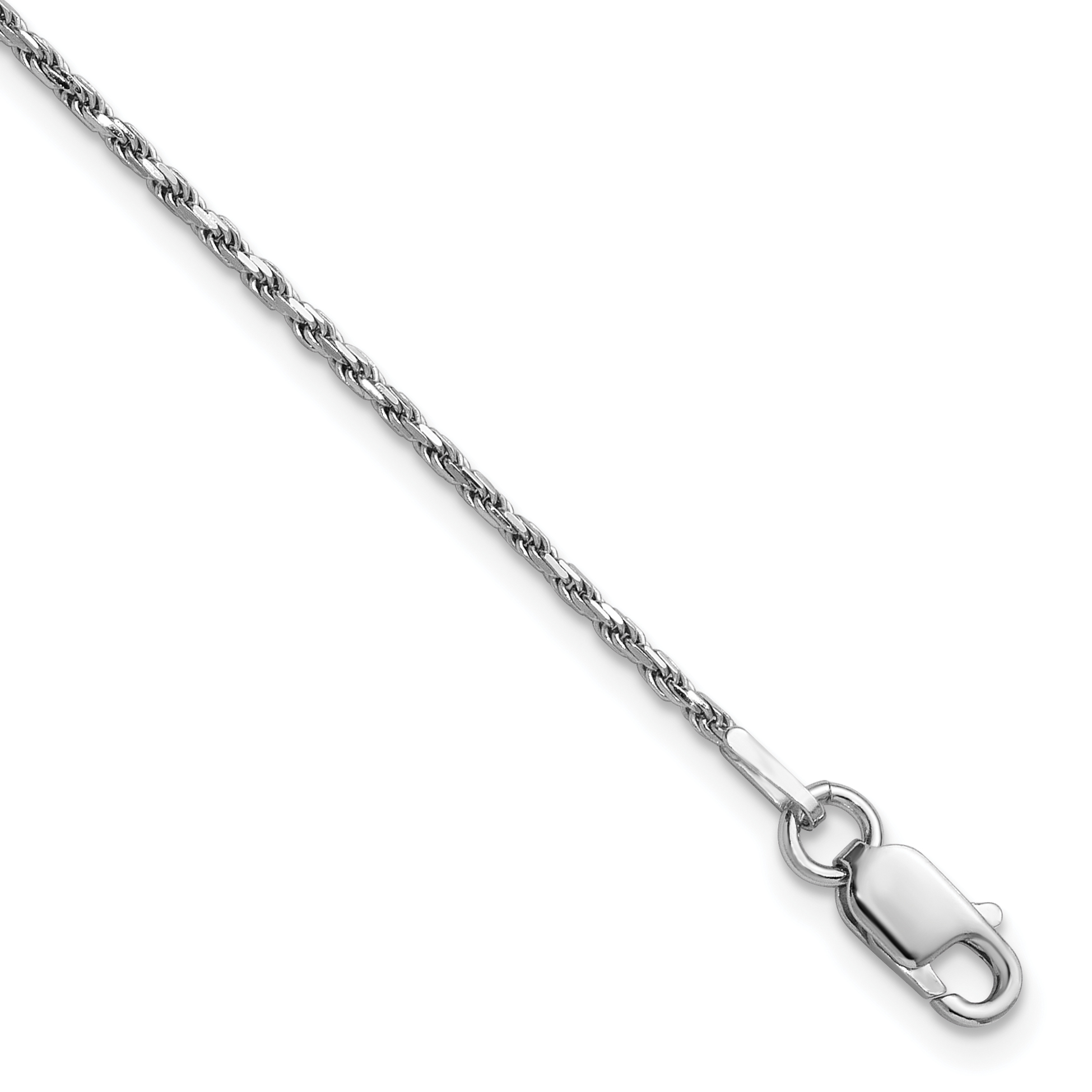 Sterling Silver Rhodium-plated 1.5mm Diamond-cut Rope Chain Anklet (QDC020R-10)