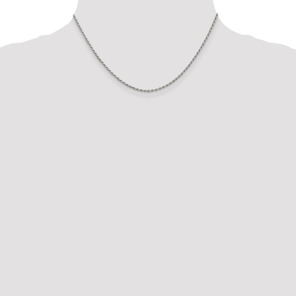 Sterling Silver Rhodium-plated 1.7mm Diamond-cut Rope Chain (QDC025R-16)