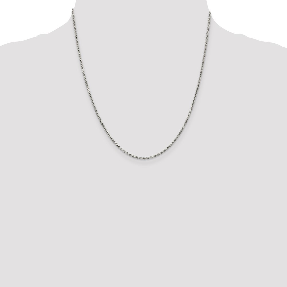 Sterling Silver Rhodium-plated 1.7mm Diamond-cut Rope Chain (QDC025R-20)