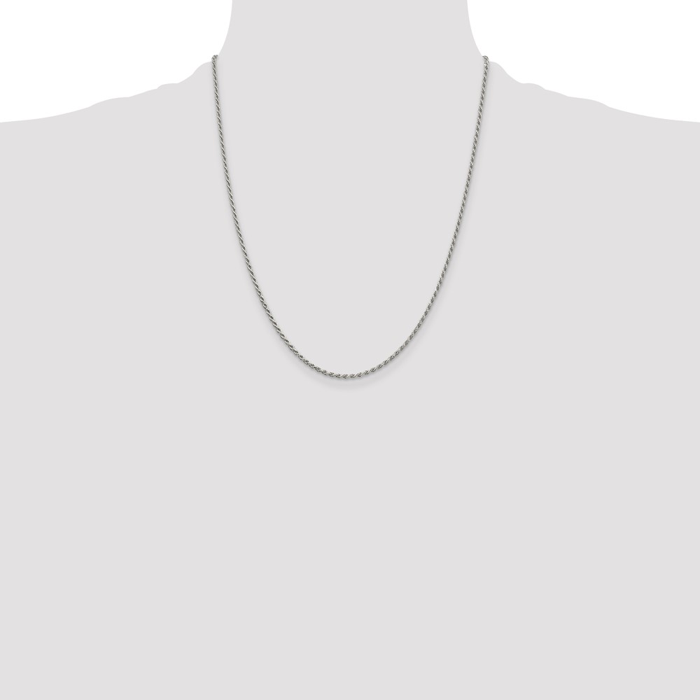 Sterling Silver Rhodium-plated 1.7mm Diamond-cut Rope Chain (QDC025R-22)