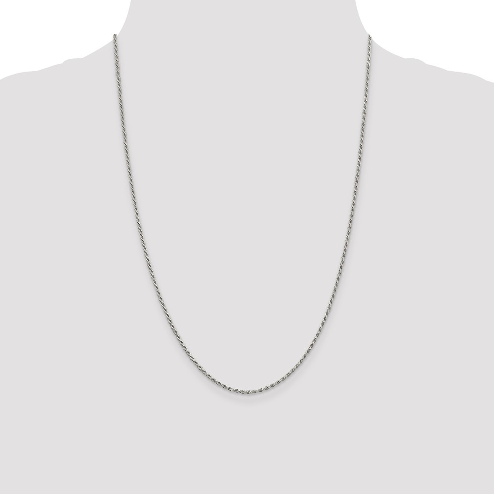 Sterling Silver Rhodium-plated 1.7mm Diamond-cut Rope Chain (QDC025R-24)